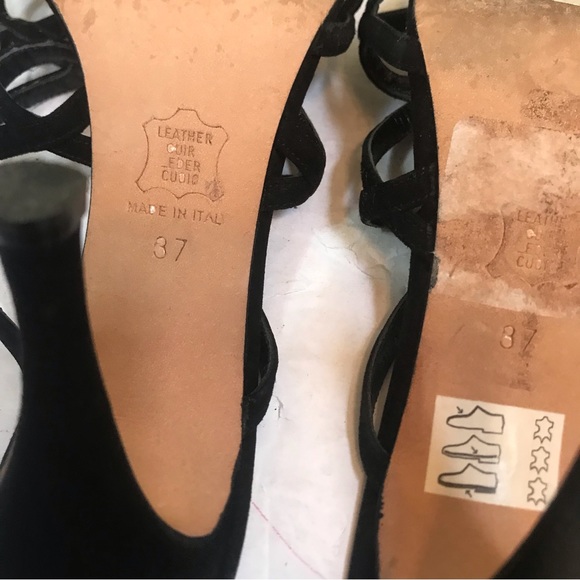 FENDI Suede Strappy Baroque Heels Sandals Mules Shoes Dressy Evening Leather  37 - Picture 10 of 16